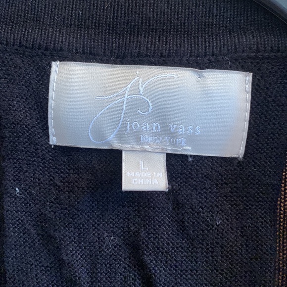 Joan Vass NY Open Front long Sleeve SharkBite Rib Detail Cardigan-Black - Picture 2 of 6